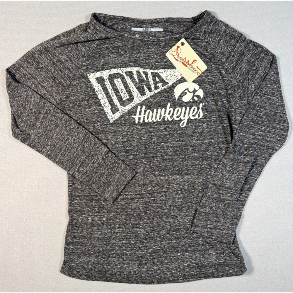 Iowa Hawkeyes Women's Long Sleeve Press Box by Royce Apparel T Shirt Gray Size L